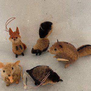 5 Buri Bristle Bottle Brush Animal Ornaments Woodland Brush Ornaments